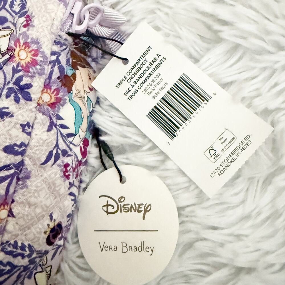 DISNEY x VERA BRADLEY | Belle Floral Triple Compartment Crossbody Beauty Beast - Picture 3 of 10